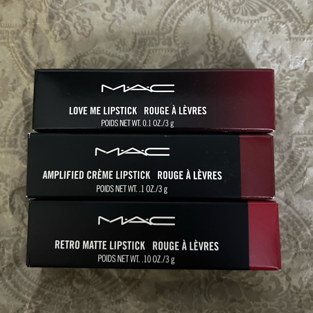 Mac Cosmetics Lipsticks Ruby Woo, Dubonnet, E for Effortless